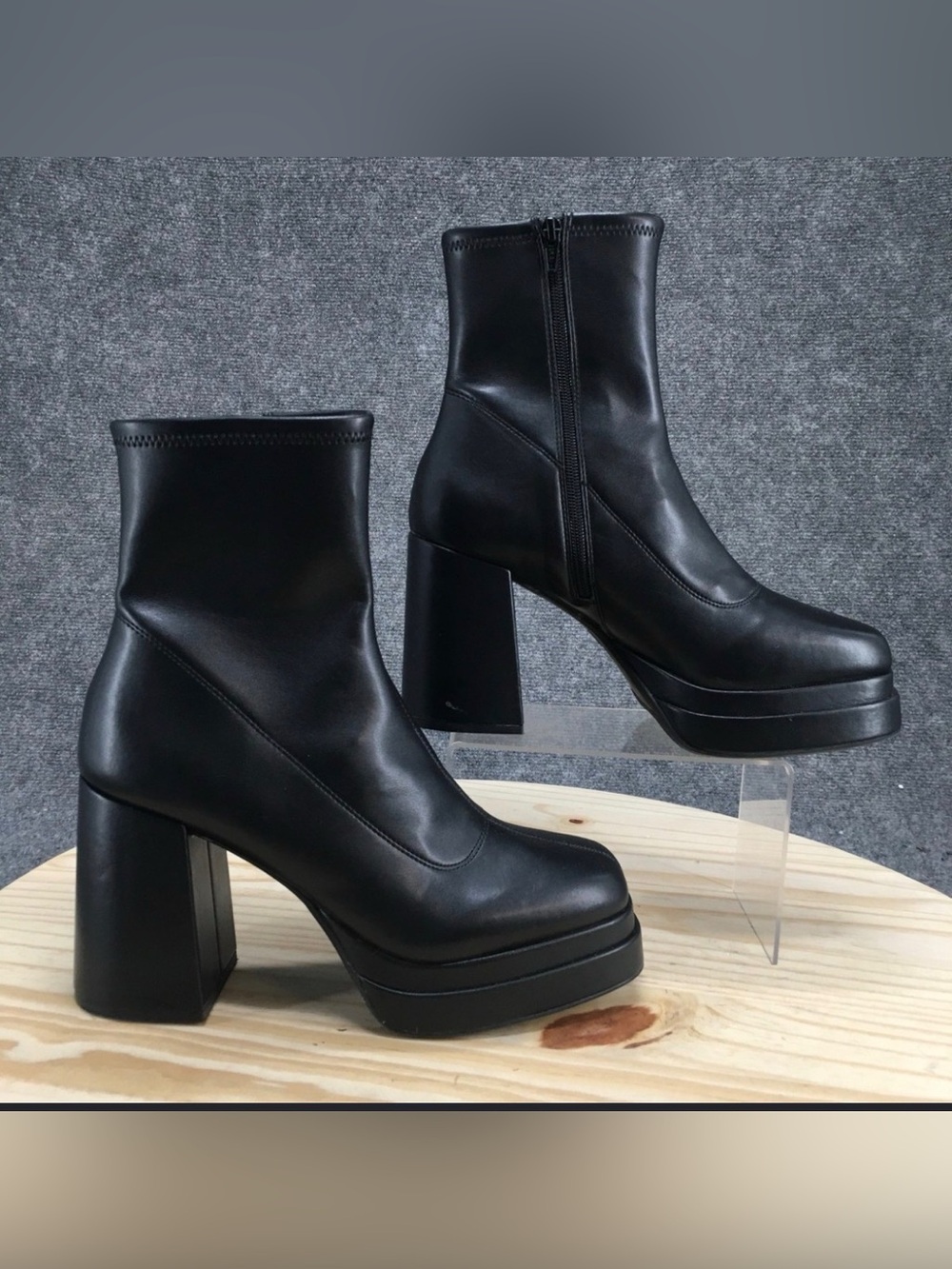 Black Platform Block Heel Ankle Boots - Women